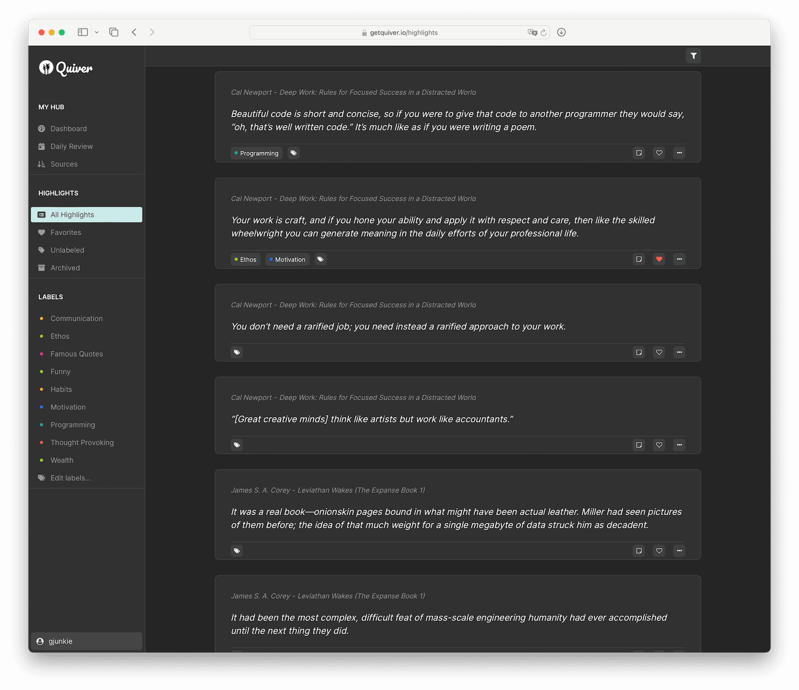 Quiver app dark theme